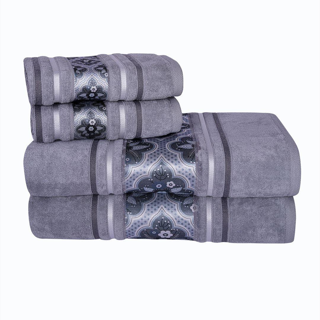 Oriental 450 GSM Cotton Towel Set Of 4 - Grey(2 Bath + 2 Hand Towels)