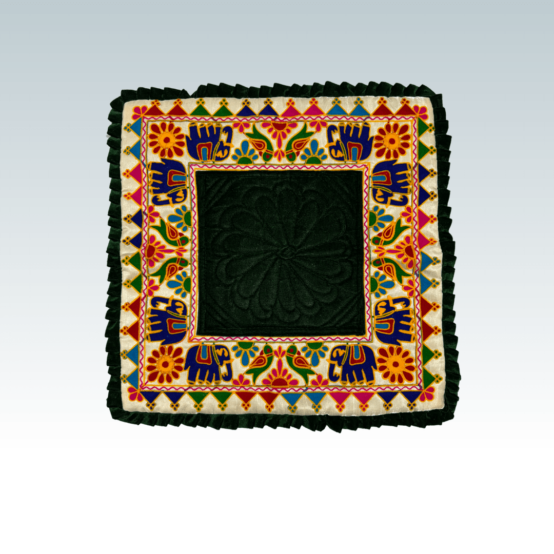 Designer Velvet Razai Aasan (Hathi Border - Green) Only Razai 2 Aasan Green