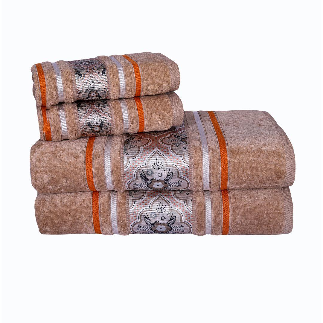 Oriental 450 GSM Cotton Towel Set Of 4 - Light Beige(2 Bath + 2 Hand Towels)