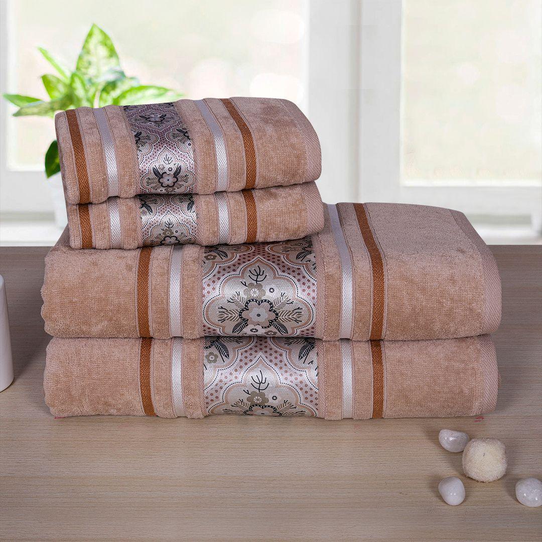 Oriental 450 GSM Cotton Towel Set Of 4 - Beige(2 Bath + 2 Hand Towels)