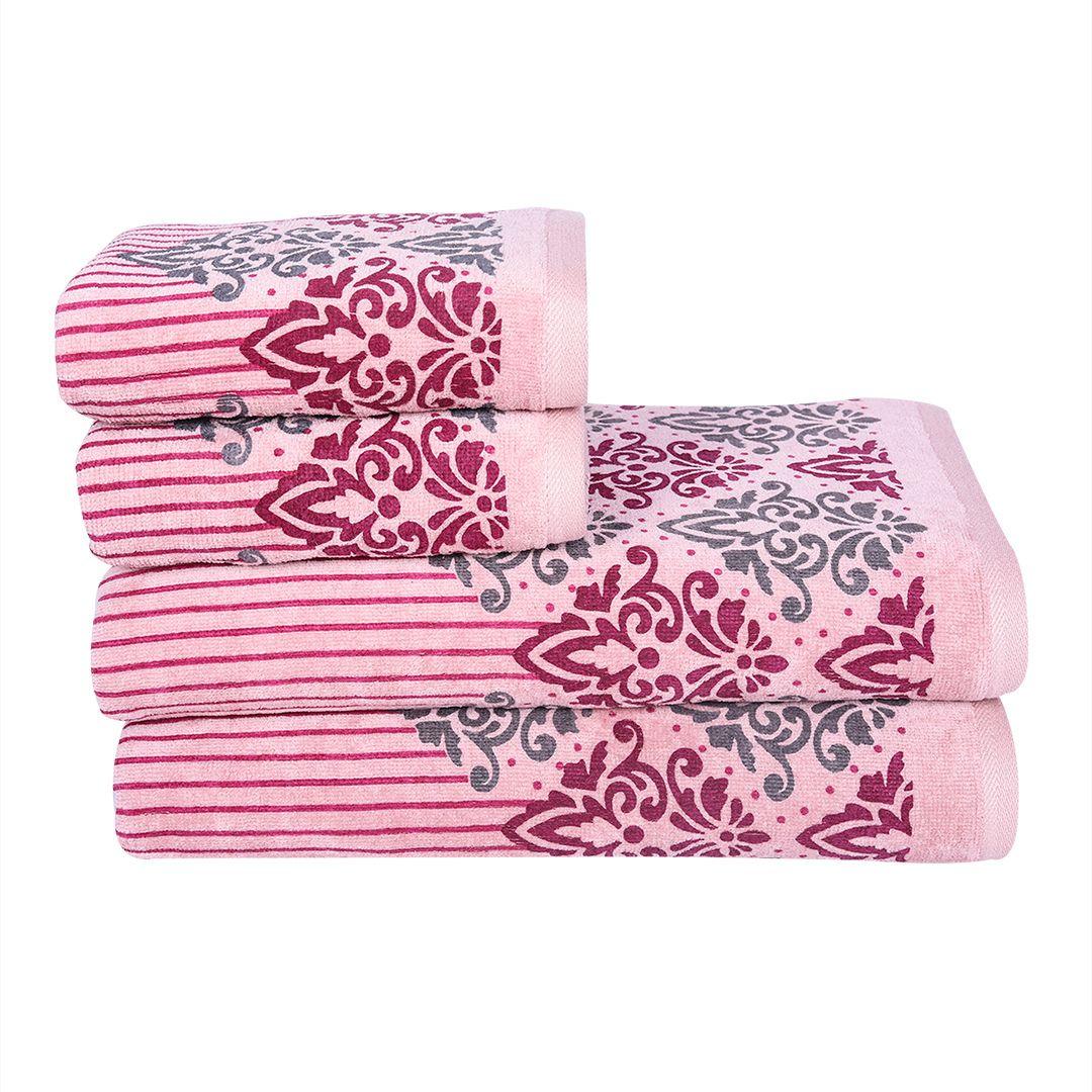 Valle 450 GSM Printed Cotton Towel Set Of 4 (Purple)