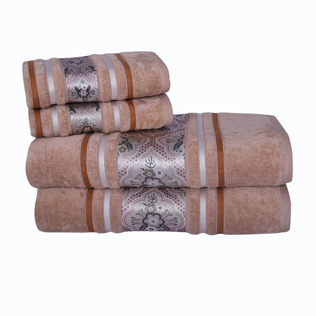 Oriental 450 GSM Cotton Towel Set Of 4 - Beige(2 Bath + 2 Hand Towels)