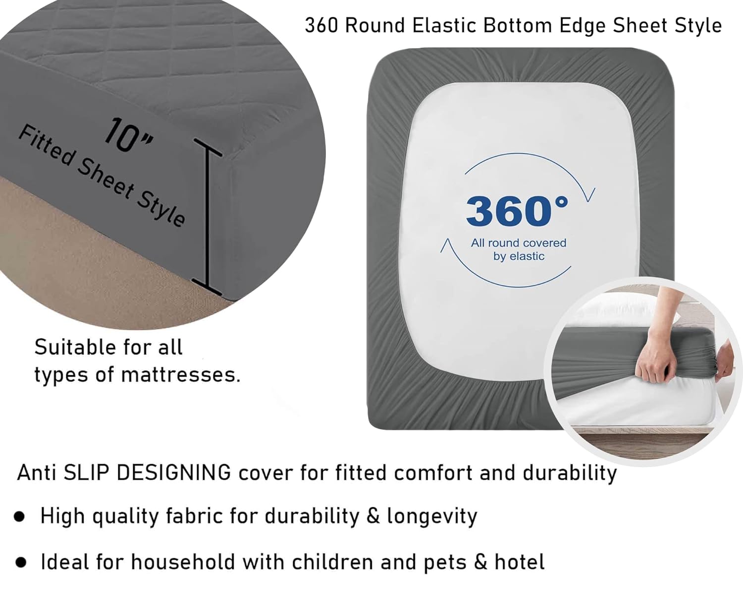 Waterproof Cotton Quilted Mattress Protector Breathable Hypoallergenic Noiseless Ultra Soft Fitted Bed Protector