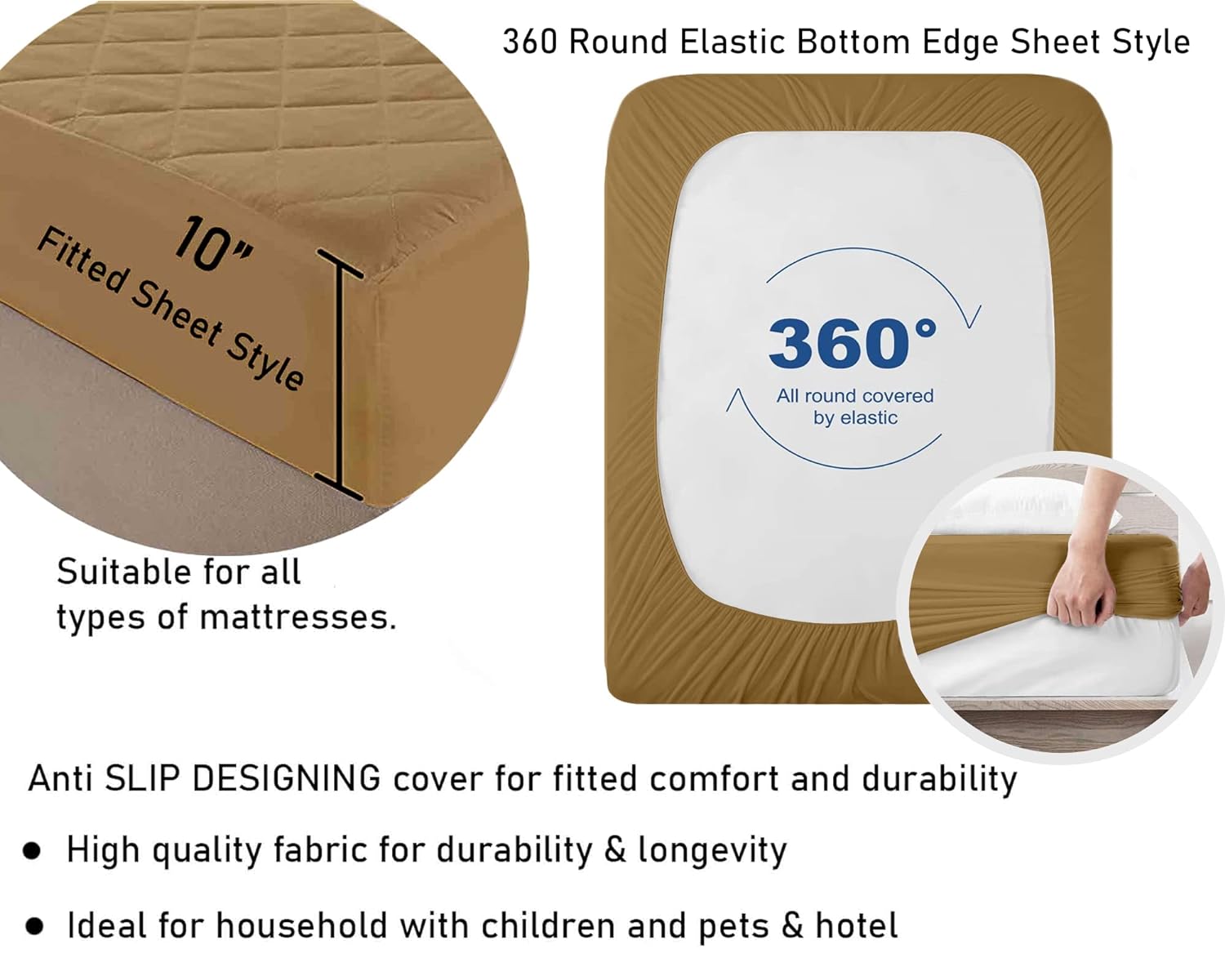 Waterproof Cotton Quilted Mattress Protector Breathable Hypoallergenic Noiseless Ultra Soft Fitted Bed Protector