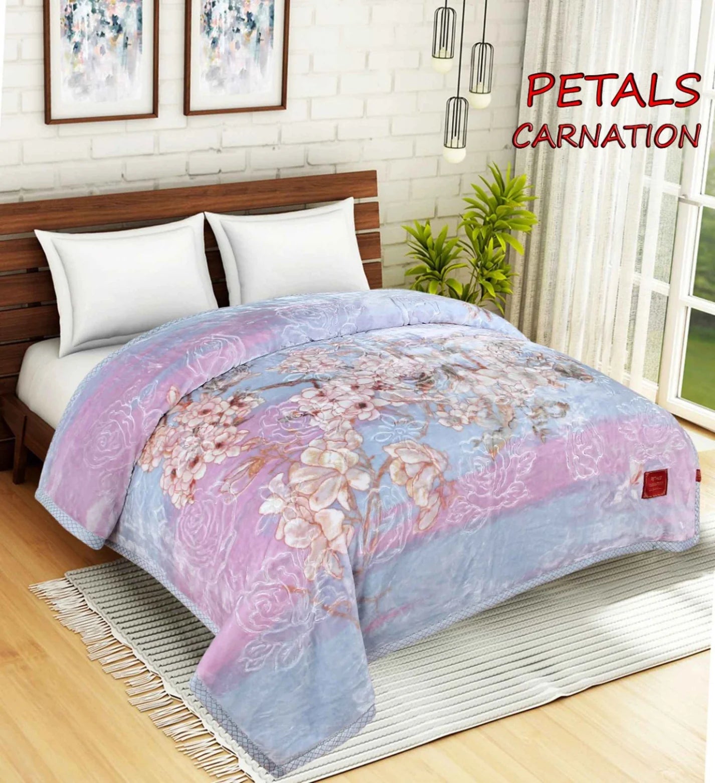 Petals Dreams Carnation Blanket Double Bed (Blue & Pink)