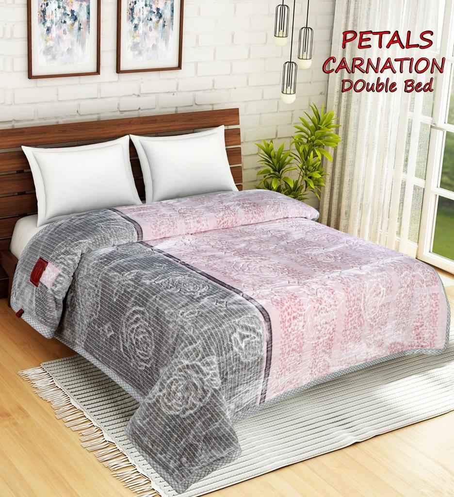 Petals Dreams Carnation Blanket Double Bed (Pink & Grey)