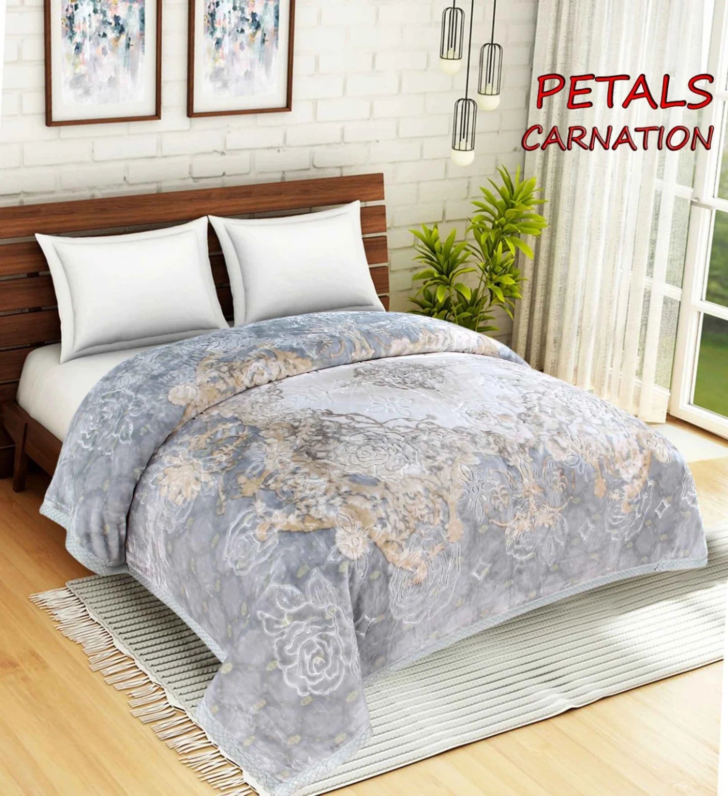 Petals Dreams Carnation Blanket Double Bed (Pista)