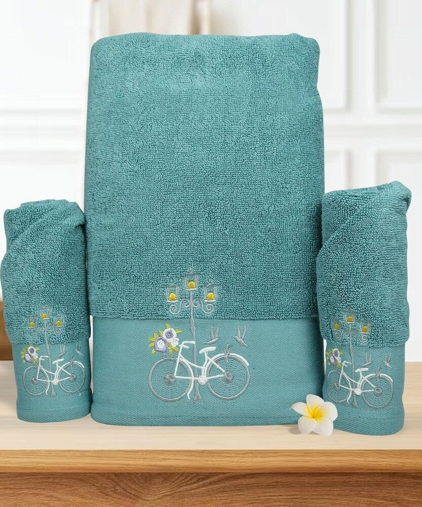 Rangoli 100% Cotton Martin Aqua Towel Set Of 4 (2 Bath & 2 Hand)