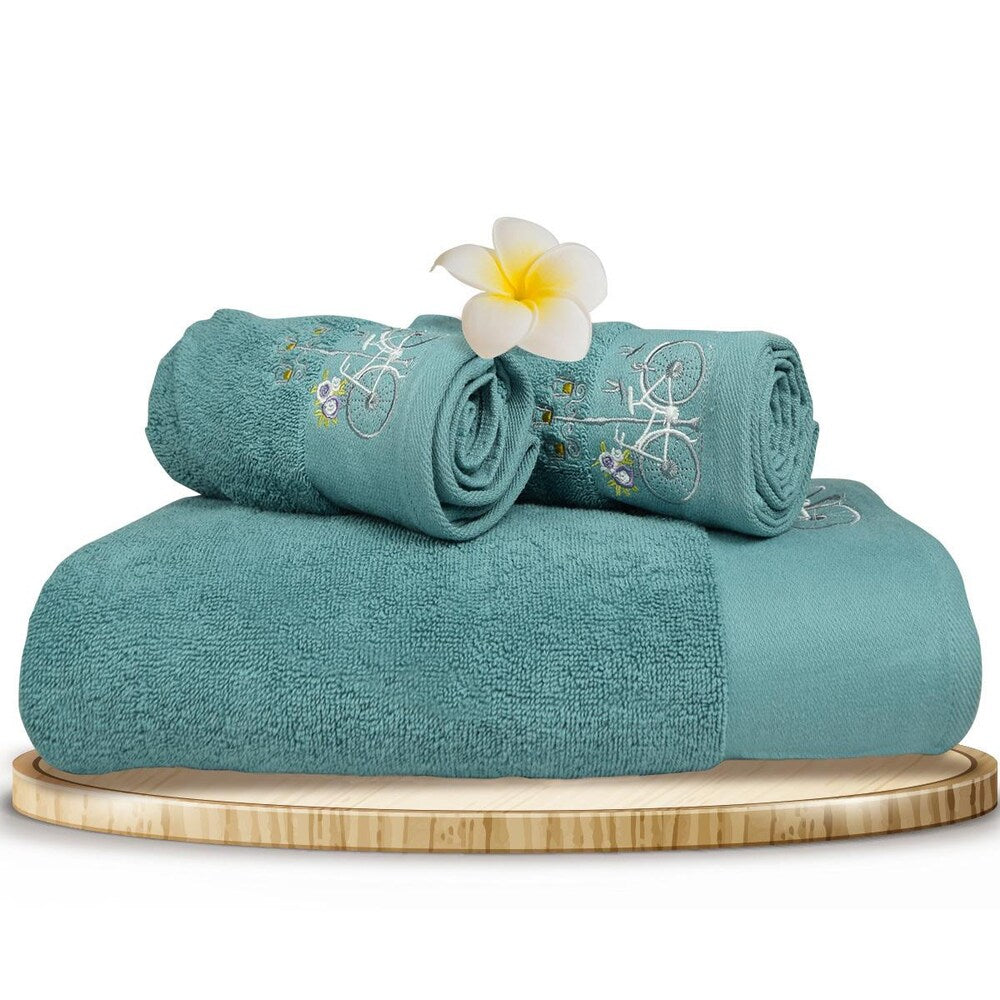 Rangoli 100% Cotton Martin Aqua Towel Set Of 4 (2 Bath & 2 Hand)