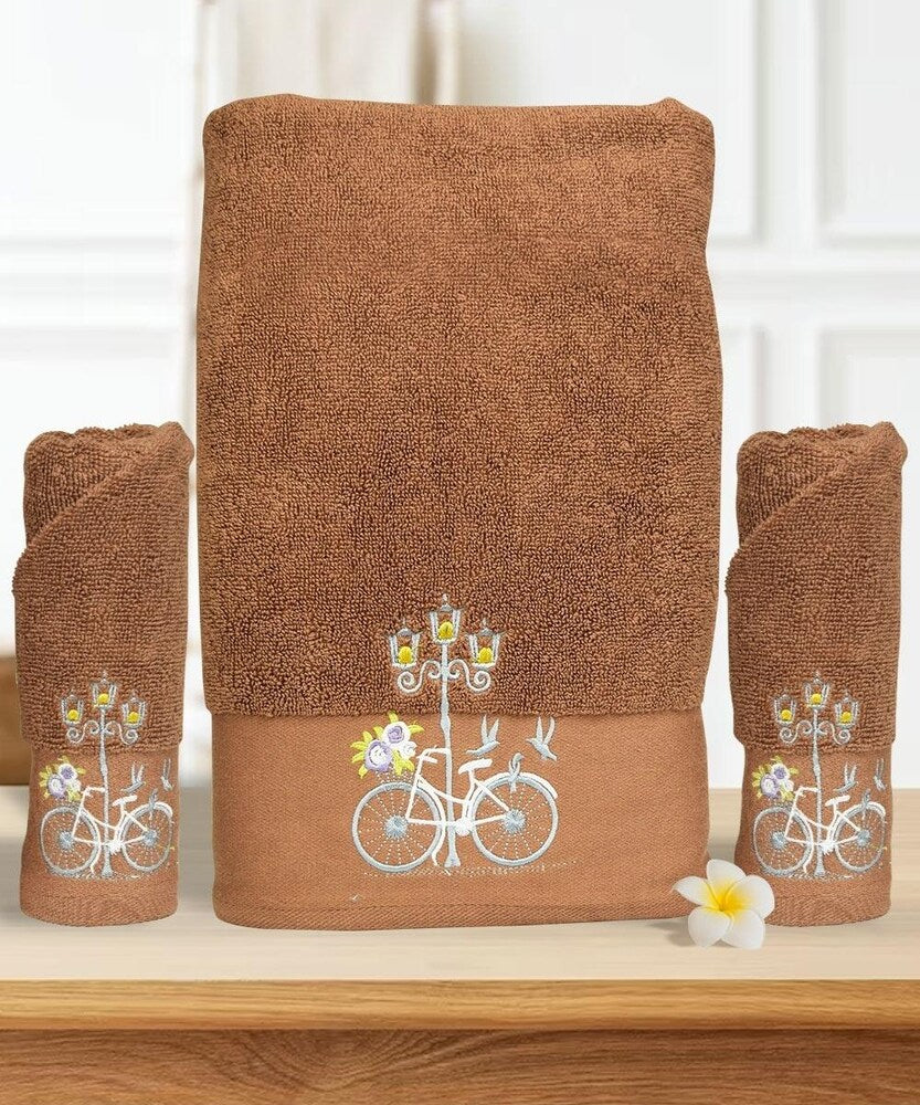 Rangoli 100% Cotton Martin Brown Towel Set Of 4 (2 Bath & 2 Hand)