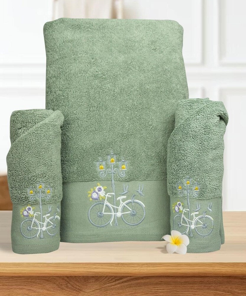 Rangoli 100% Cotton Martin Green Towel Set Of 4 (2 Bath & 2 Hand)