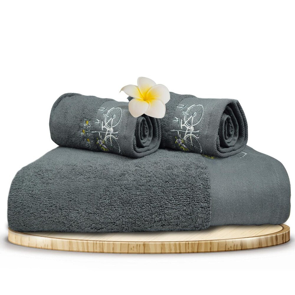 Rangoli 100% Cotton Martin Grey Towel Set Of 4 (2 Bath & 2 Hand)