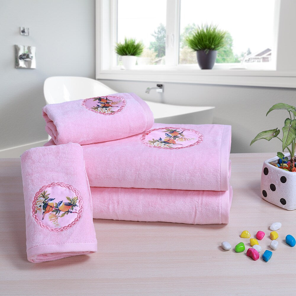 Rangoli Prima Dream Pink Cotton Towel Set (4 pcs)